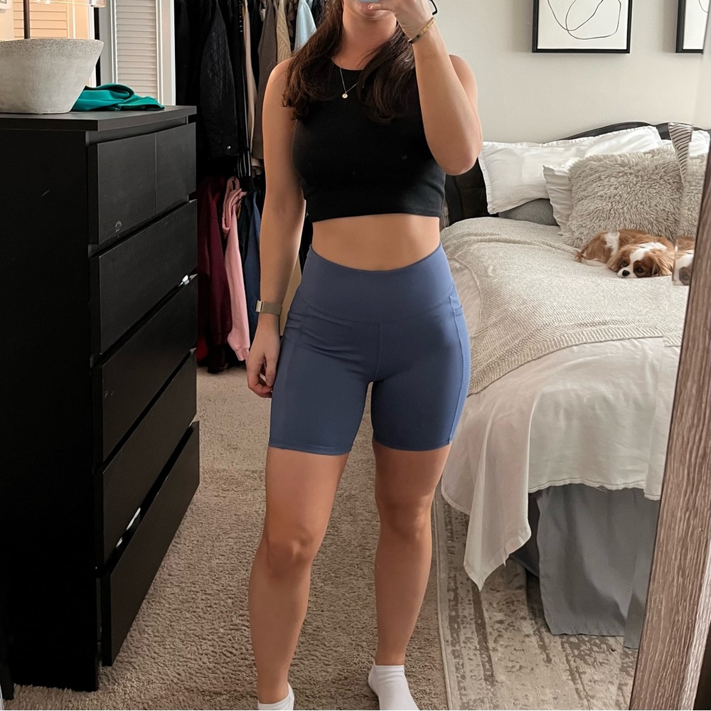 Blue High Waist Biker Shorts